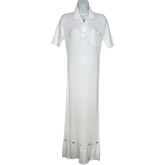 Staud Cecily Open-Back Cable-Knit Maxi Dress White Rainbow Eyelet Detail Medium - Picture 8 of 16